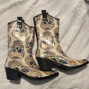 Colorful Skull Print Women's Boots